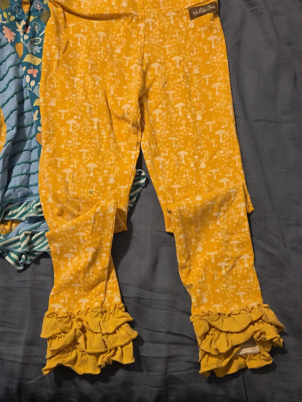 Matilda Jane Girls' Teal Floral Swing Top and Mustard Leggings Set